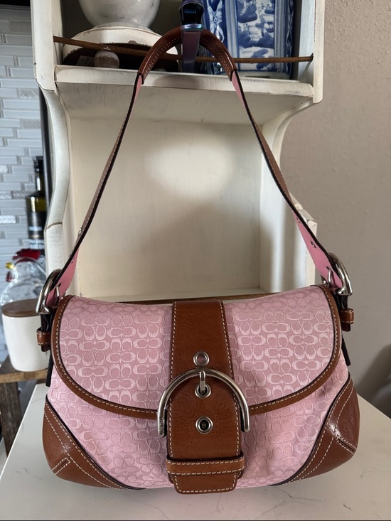 Coach Handbags - Coach Pink and Brown Signature Shoulder Bag